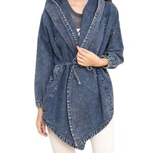 Jean Acid-Wash Denim Hooded Jacket – Size Medium